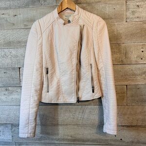 Zara Trafaluc women’s blush pink moto style pleather faux leather‎ jacket size s